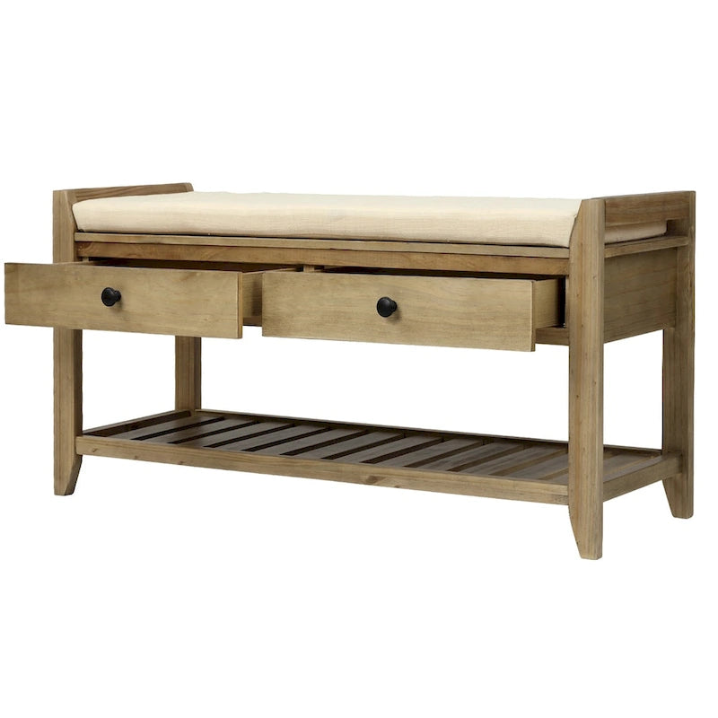 Banc de rangement polyvalent pour chaussures avec coussin d'assise et tiroirs