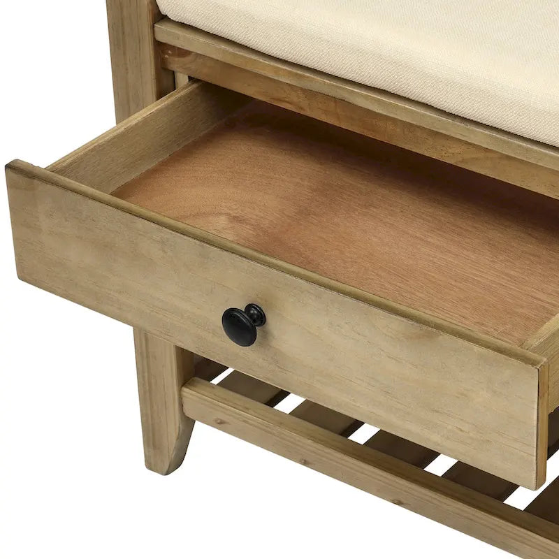Banc de rangement polyvalent pour chaussures avec coussin d'assise et tiroirs