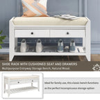 Banc de rangement polyvalent pour chaussures avec coussin d'assise et tiroirs