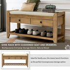 Banc de rangement polyvalent pour chaussures avec coussin d'assise et tiroirs