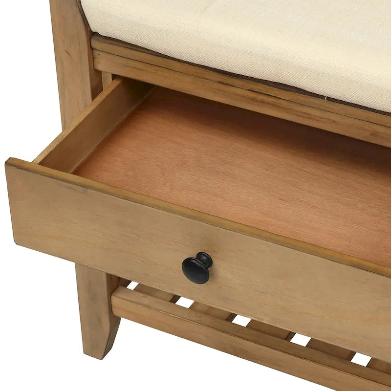 Banc de rangement polyvalent pour chaussures avec coussin d'assise et tiroirs