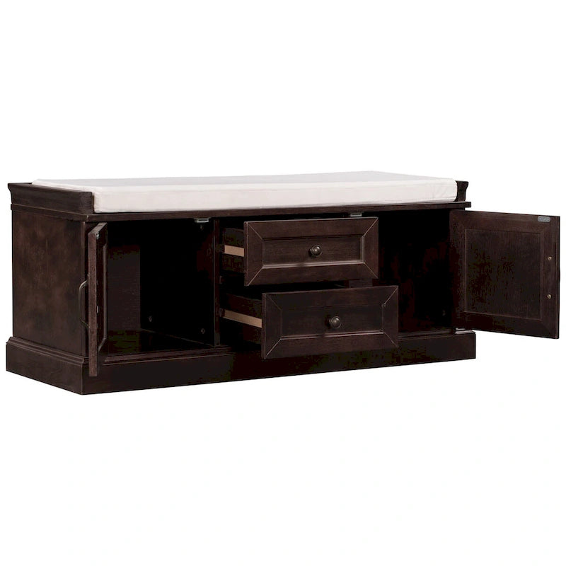 Banc de rangement avec 2 tiroirs et 2 placards, Banc à chaussures avec coussin amovible pour salon, entrée