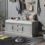 Banc de rangement avec 2 tiroirs et 2 placards, Banc à chaussures avec coussin amovible pour salon, entrée