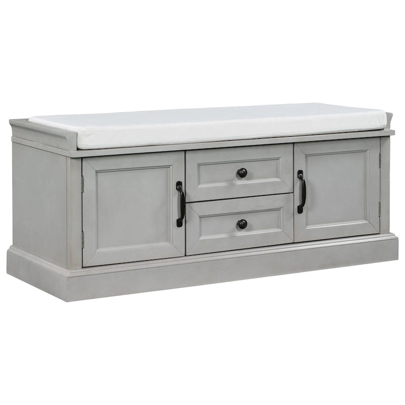Banc de rangement avec 2 tiroirs et 2 placards, Banc à chaussures avec coussin amovible pour salon, entrée