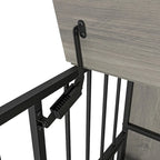Meuble-cage pour chien avec plateau amovible, double porte, panneau relevable, rotation à 360 degrés et 3 gamelles réglables en hauteur