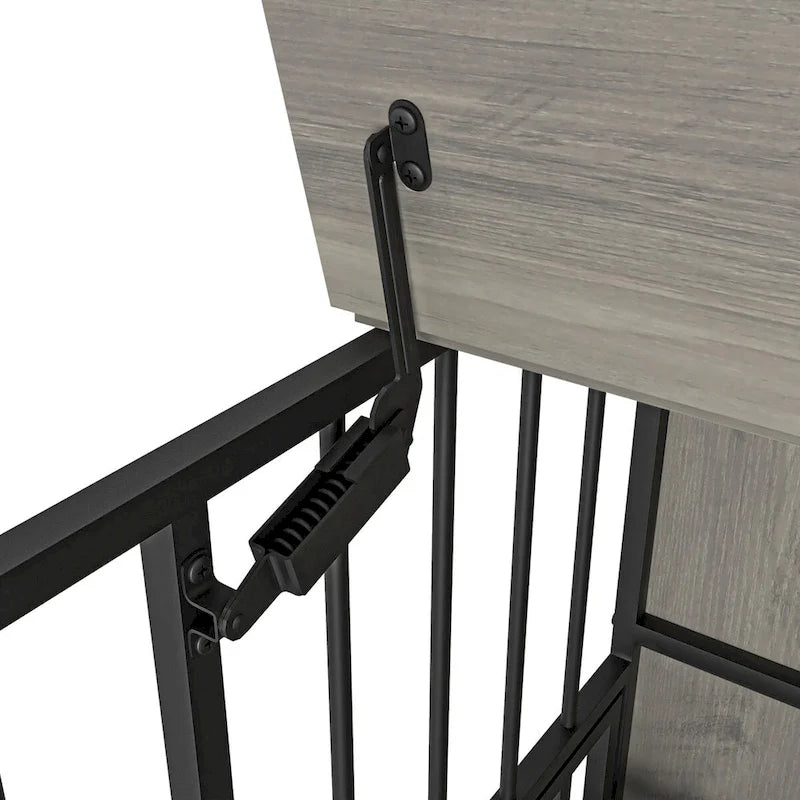 Meuble-cage pour chien avec plateau amovible, double porte, panneau relevable, rotation à 360 degrés et 3 gamelles réglables en hauteur