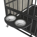 Meuble-cage pour chien avec plateau amovible, double porte, panneau relevable, rotation à 360 degrés et 3 gamelles réglables en hauteur