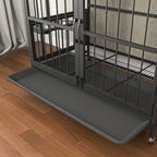 Meuble-cage pour chien avec plateau amovible, double porte, panneau relevable, rotation à 360 degrés et 3 gamelles réglables en hauteur