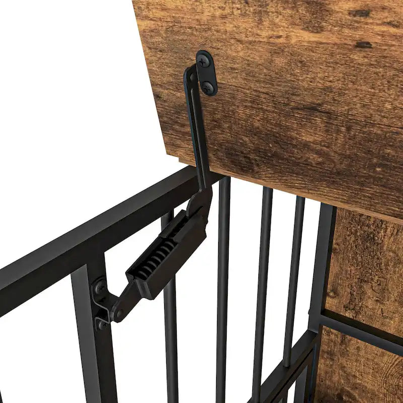 Meuble-cage pour chien avec plateau amovible, double porte, panneau relevable, rotation à 360 degrés et 3 gamelles réglables en hauteur