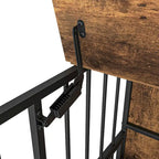 Meuble-cage pour chien avec plateau amovible, double porte, panneau relevable, rotation à 360 degrés et 3 gamelles réglables en hauteur