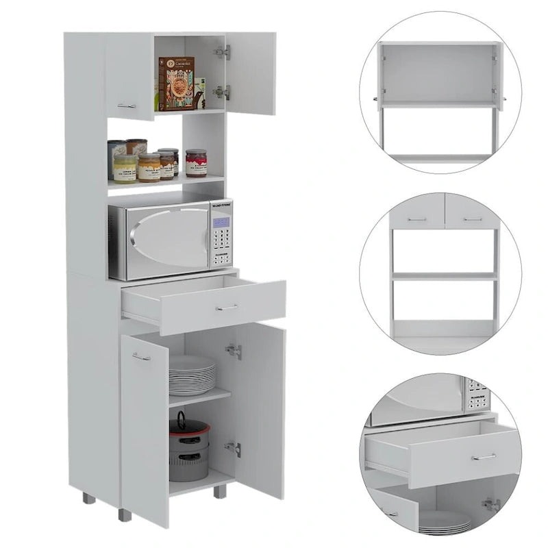Meuble bas de cuisine Caribe, quatre pieds, un tiroir, double porte, une étagère - Blanc