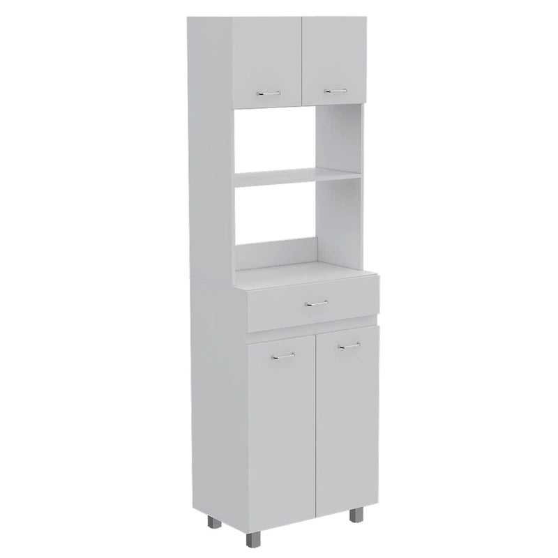 Meuble bas de cuisine Caribe, quatre pieds, un tiroir, double porte, une étagère - Blanc