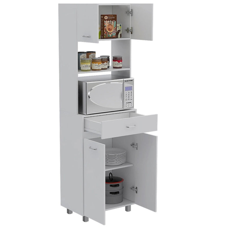 Meuble bas de cuisine Caribe, quatre pieds, un tiroir, double porte, une étagère - Blanc