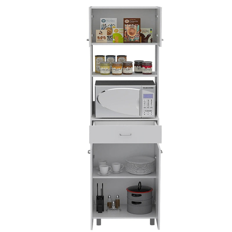 Meuble bas de cuisine Caribe, quatre pieds, un tiroir, double porte, une étagère - Blanc