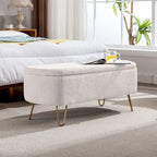 Storage Ottoman Bench for End of Bed Gold Legs, Faux Fur Entryway Bench Upholstered Padded with Storage for Living Room Bedroom