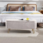 Banc de rangement ottoman pour bout de lit, pieds dorés, banc d'entrée en fausse fourrure rembourré avec rangement pour salon et chambre à coucher