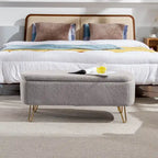 Banc de rangement ottoman pour bout de lit, pieds dorés, banc d'entrée en fausse fourrure rembourré avec rangement pour salon et chambre à coucher
