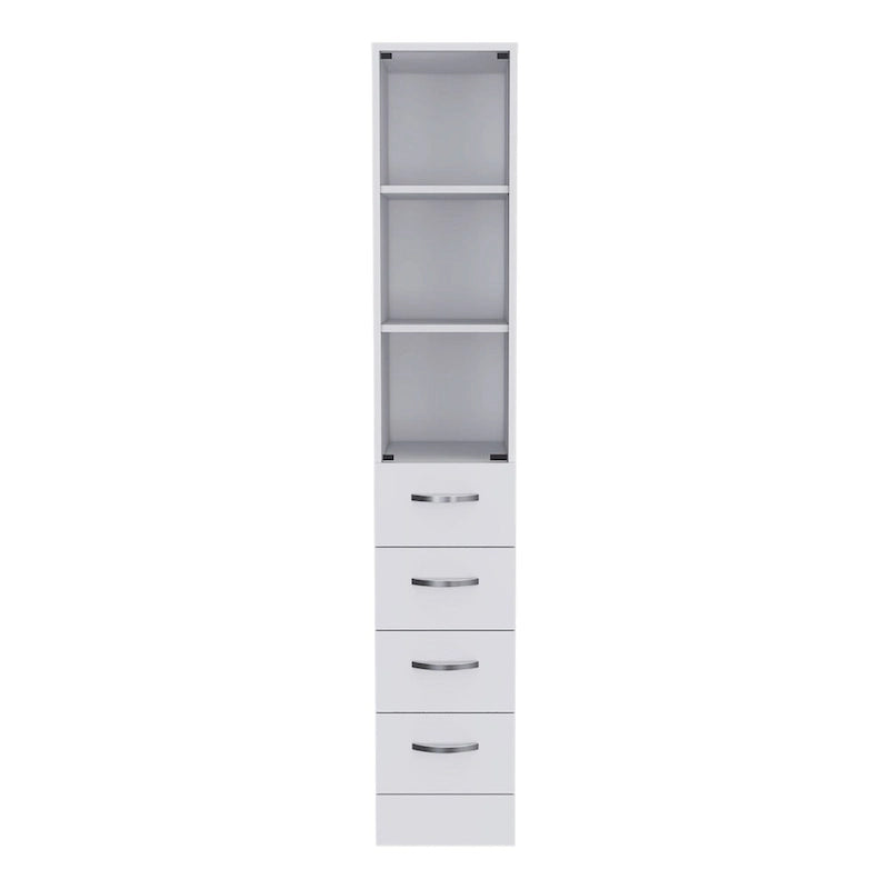 Meuble de rangement Vanguard pour le linge, trois étagères, quatre tiroirs – Blanc