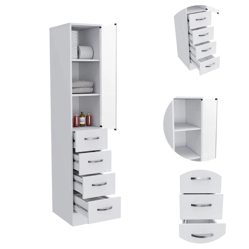 Meuble de rangement Vanguard pour le linge, trois étagères, quatre tiroirs – Blanc