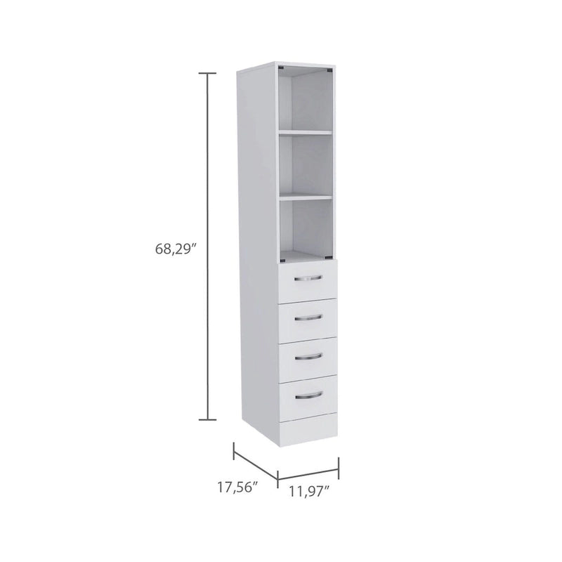 Meuble de rangement Vanguard pour le linge, trois étagères, quatre tiroirs – Blanc