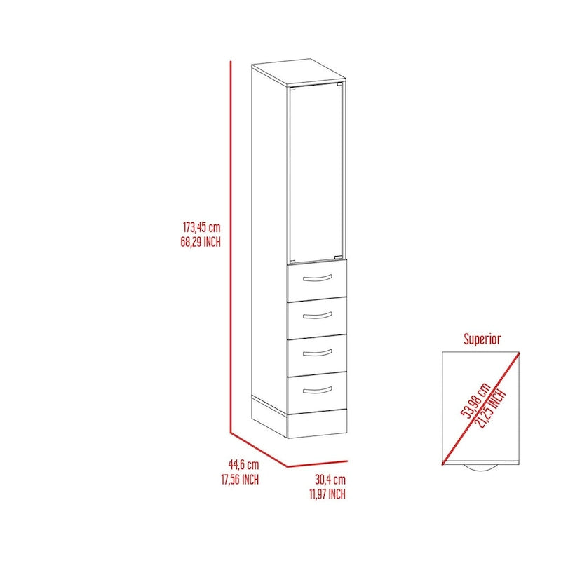 Meuble de rangement Vanguard pour le linge, trois étagères, quatre tiroirs – Blanc