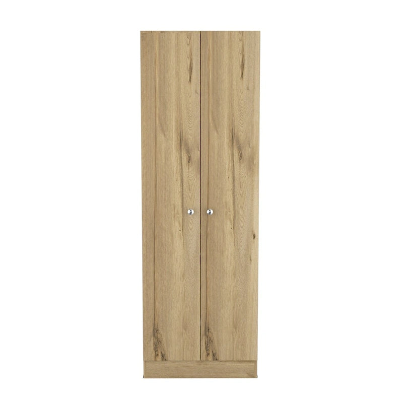Armoire de rangement multiple, double porte, cinq étagères - Chêne clair / Noir
