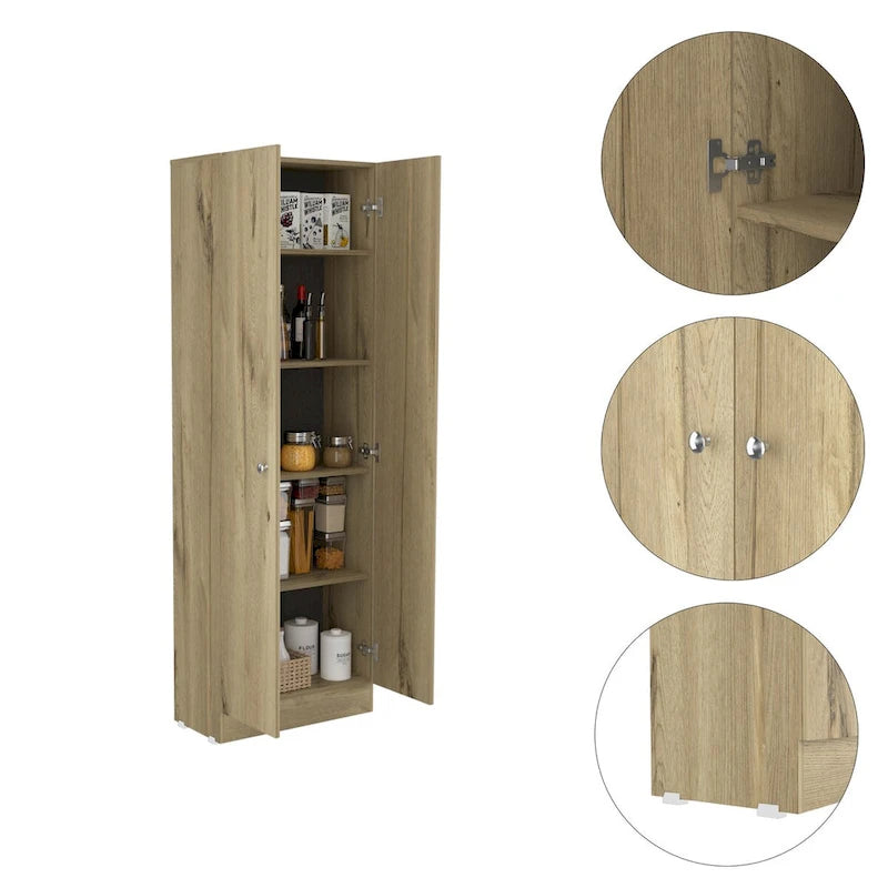 Armoire de rangement multiple, double porte, cinq étagères - Chêne clair / Noir