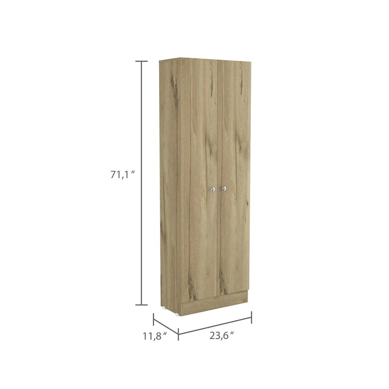 Armoire de rangement multiple, double porte, cinq étagères - Chêne clair / Noir