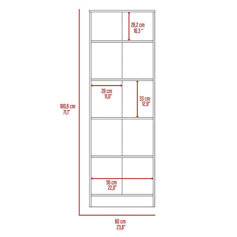 Armoire de rangement multiple, double porte, cinq étagères - Chêne clair / Noir