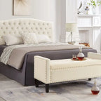 Banc Ottoman de Rangement Capitonnée à Boutons - 48L x 18.5W x 22 H