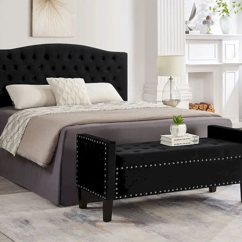 Banc Ottoman de Rangement Capitonnée à Boutons - 48L x 18.5W x 22 H