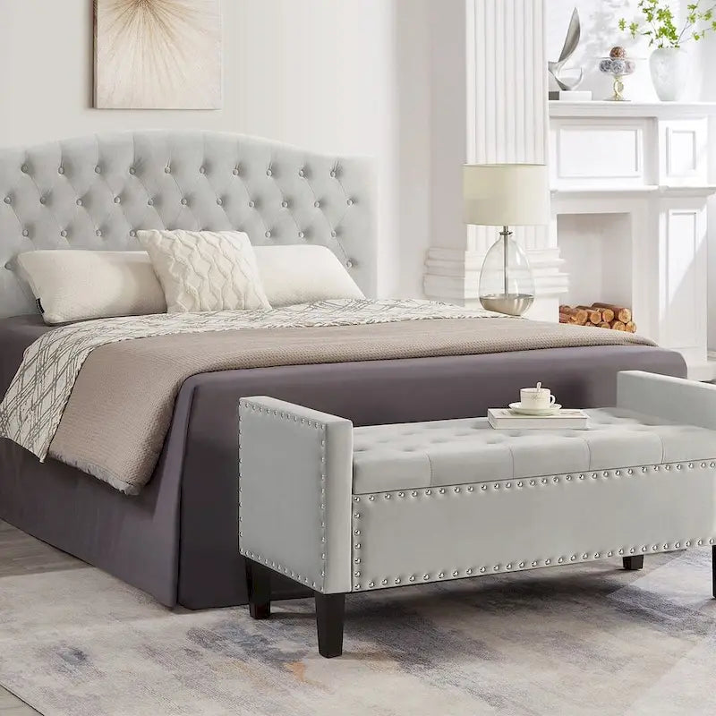 Banc Ottoman de Rangement Capitonnée à Boutons - 48L x 18.5W x 22 H