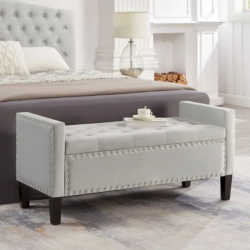 Banc Ottoman de Rangement Capitonnée à Boutons - 48L x 18.5W x 22 H