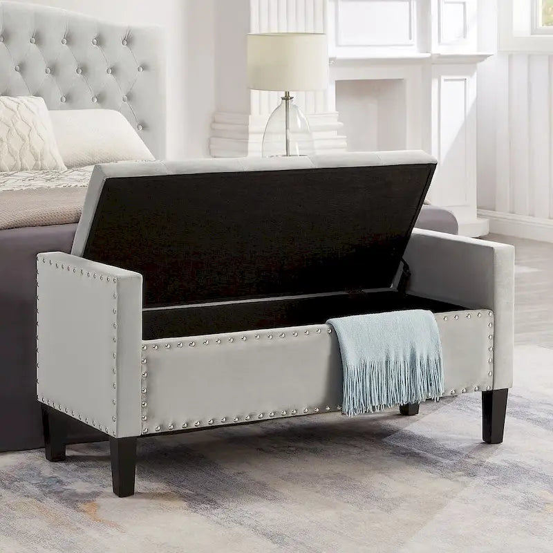 Banc Ottoman de Rangement Capitonnée à Boutons - 48L x 18.5W x 22 H