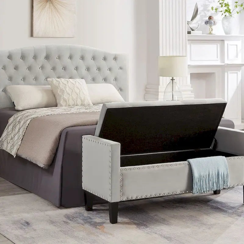 Banc Ottoman de Rangement Capitonnée à Boutons - 48L x 18.5W x 22 H