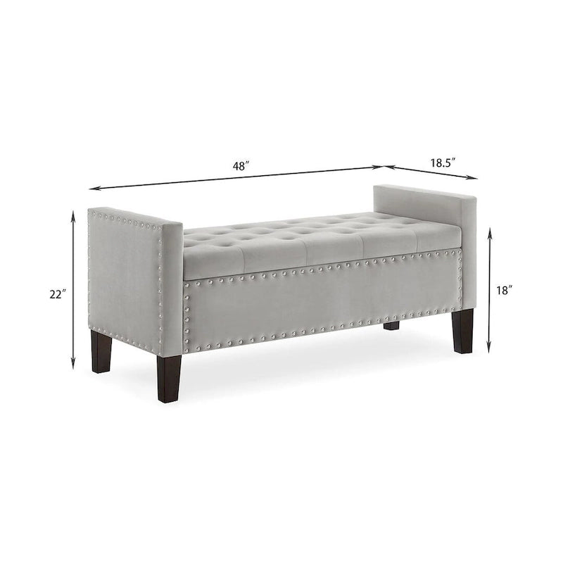 Banc Ottoman de Rangement Capitonnée à Boutons - 48L x 18.5W x 22 H