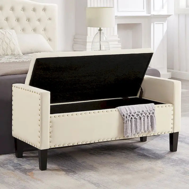 Banc Ottoman de Rangement Capitonnée à Boutons - 48L x 18.5W x 22 H