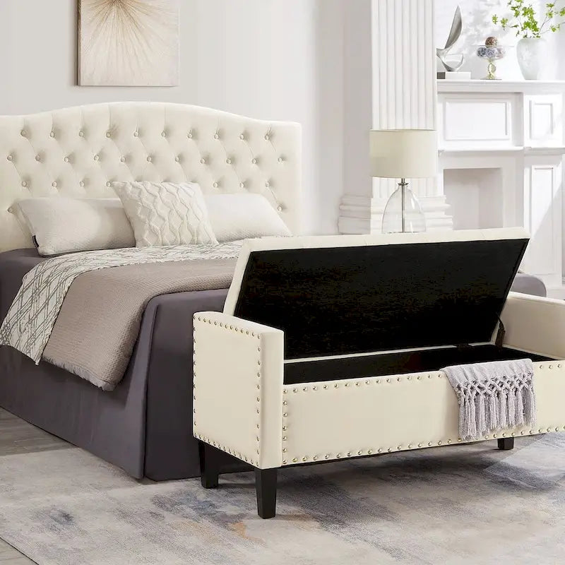 Banc Ottoman de Rangement Capitonnée à Boutons - 48L x 18.5W x 22 H