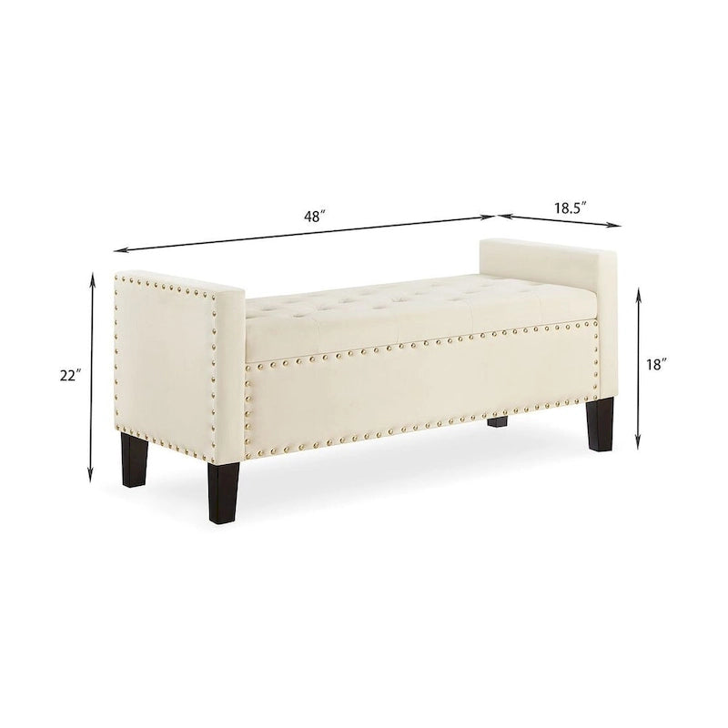 Banc Ottoman de Rangement Capitonnée à Boutons - 48L x 18.5W x 22 H
