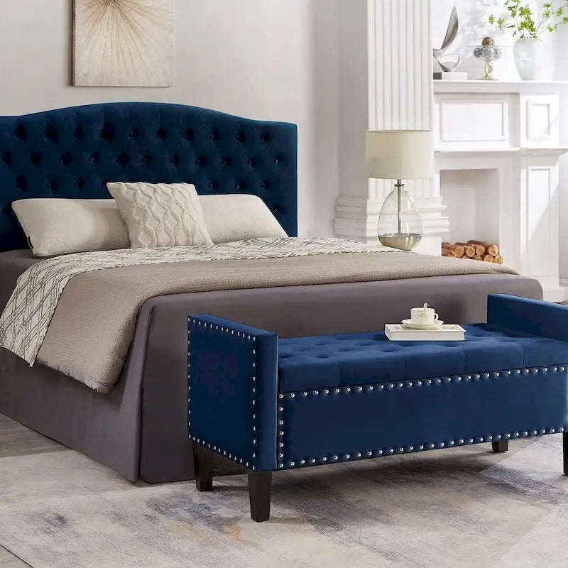 Banc Ottoman de Rangement Capitonnée à Boutons - 48L x 18.5W x 22 H