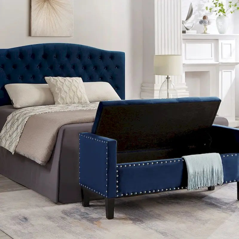 Banc Ottoman de Rangement Capitonnée à Boutons - 48L x 18.5W x 22 H