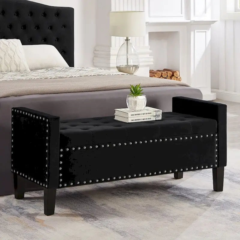 Banc Ottoman de Rangement Capitonnée à Boutons - 48L x 18.5W x 22 H