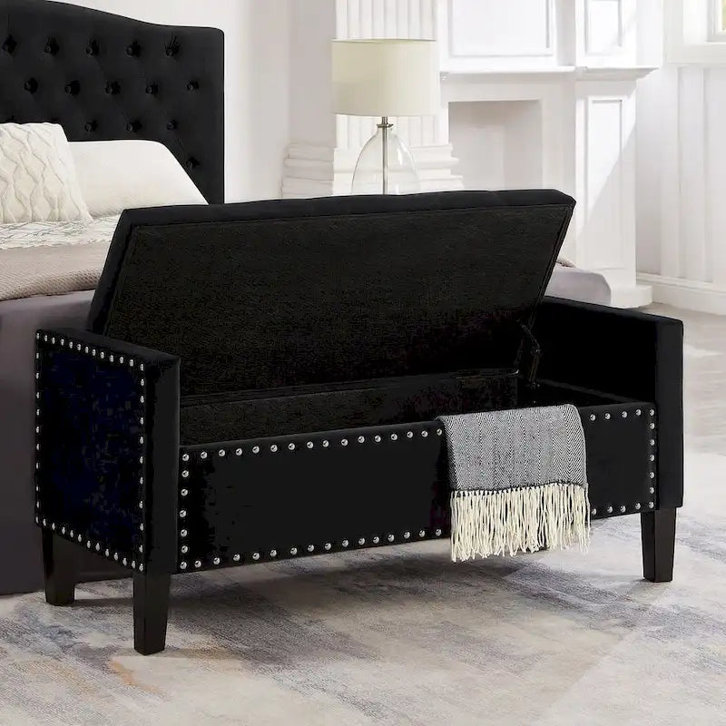 Banc Ottoman de Rangement Capitonnée à Boutons - 48L x 18.5W x 22 H