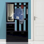 Meuble d'entrée 3 en 1 avec meuble à chaussures + étagère murale + miroir, Noir