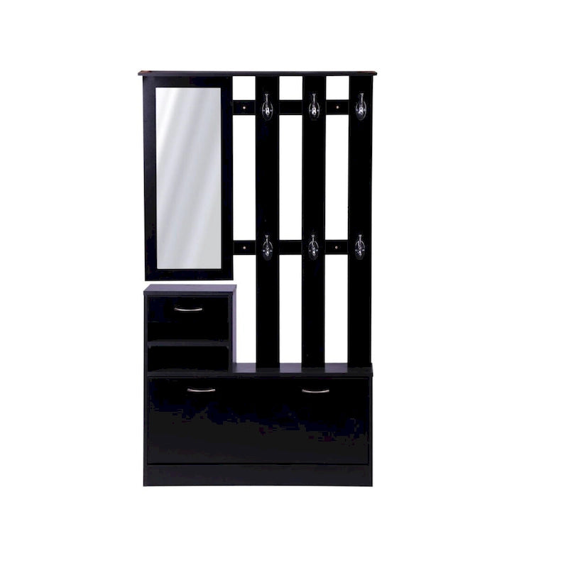 Meuble d'entrée 3 en 1 avec meuble à chaussures + étagère murale + miroir, Noir