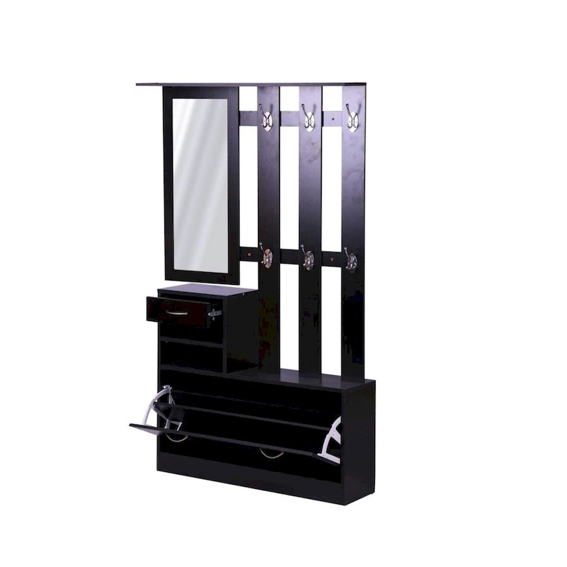 Meuble d'entrée 3 en 1 avec meuble à chaussures + étagère murale + miroir, Noir