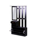 Meuble d'entrée 3 en 1 avec meuble à chaussures + étagère murale + miroir, Noir