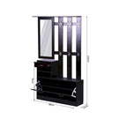 Meuble d'entrée 3 en 1 avec meuble à chaussures + étagère murale + miroir, Noir