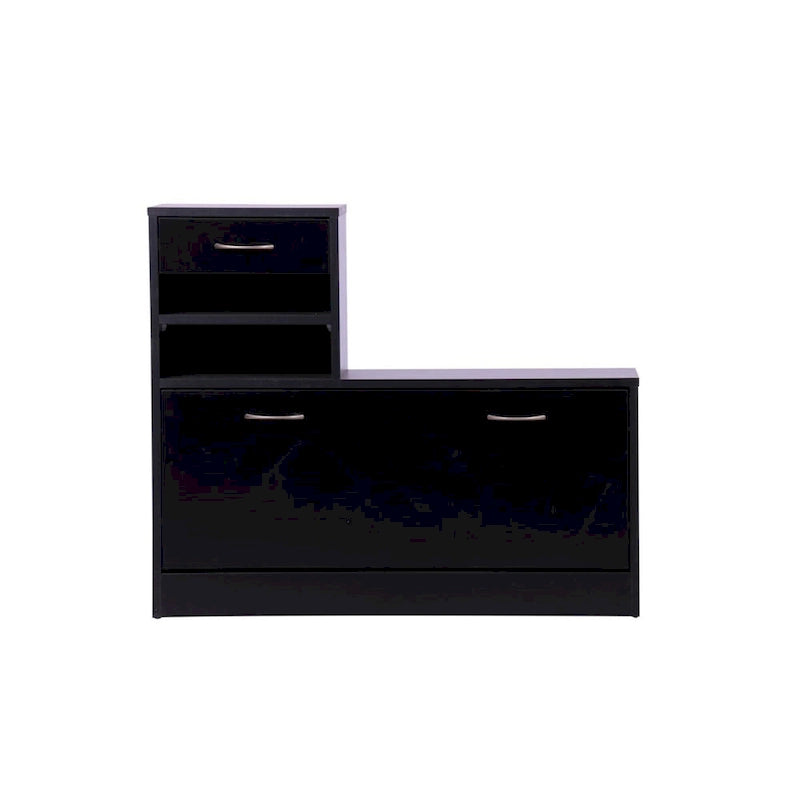 Meuble d'entrée 3 en 1 avec meuble à chaussures + étagère murale + miroir, Noir