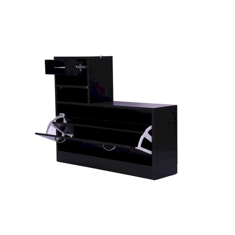 Meuble d'entrée 3 en 1 avec meuble à chaussures + étagère murale + miroir, Noir